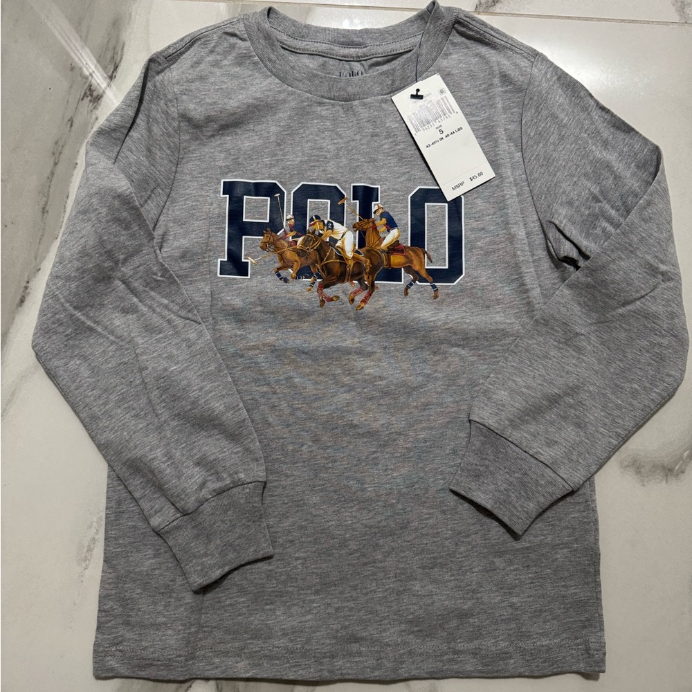 Polo by Ralph Lauren Kids Heather Gray polo Long Sleeve Tee